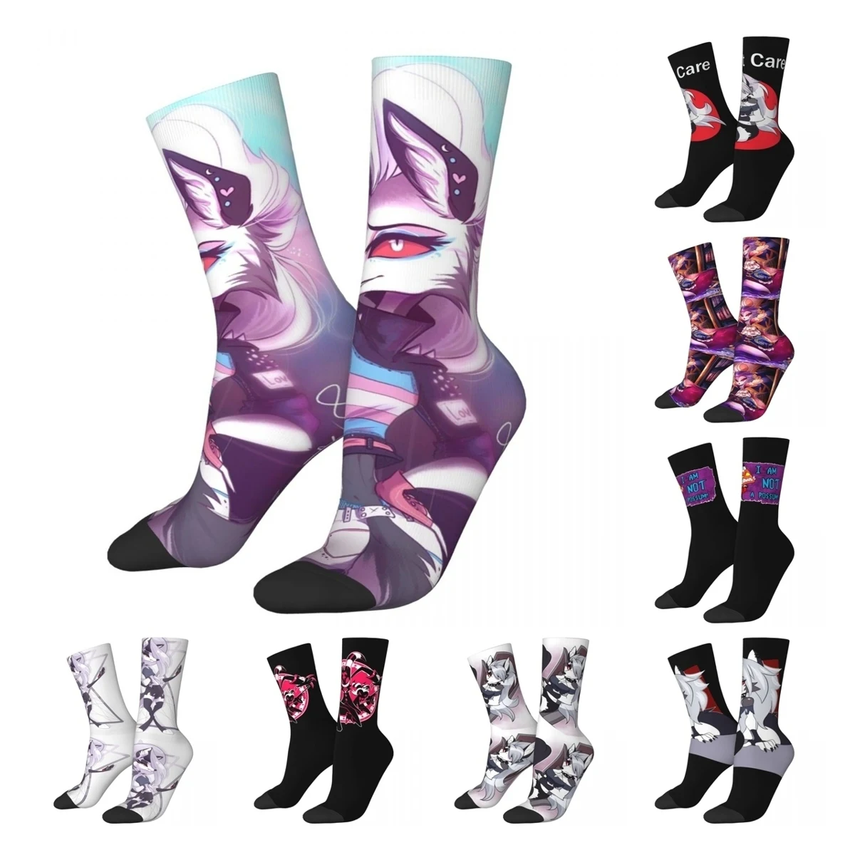 Autumn Winter Retro Women Men Sexy Loona Socks Helluva Boss Anime Breathable Football Socks