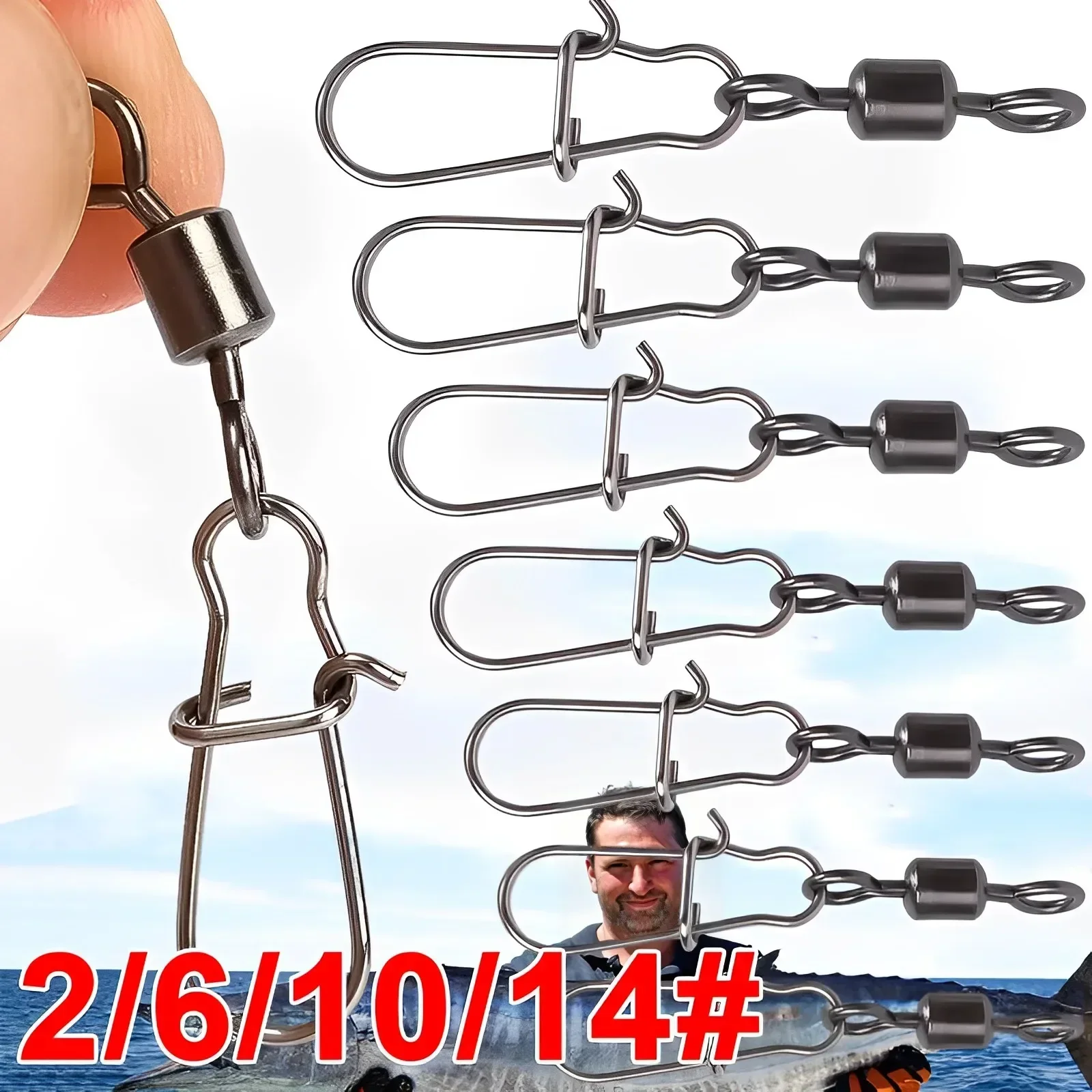 Amerikanische Angelwirbel mit verstärktem Stahlstift, Hochleistungs-Leinenclip-Schnappverbinder für Outdoor-Meeres-, Karpfen- und Köderangelzubehör – Detail 4