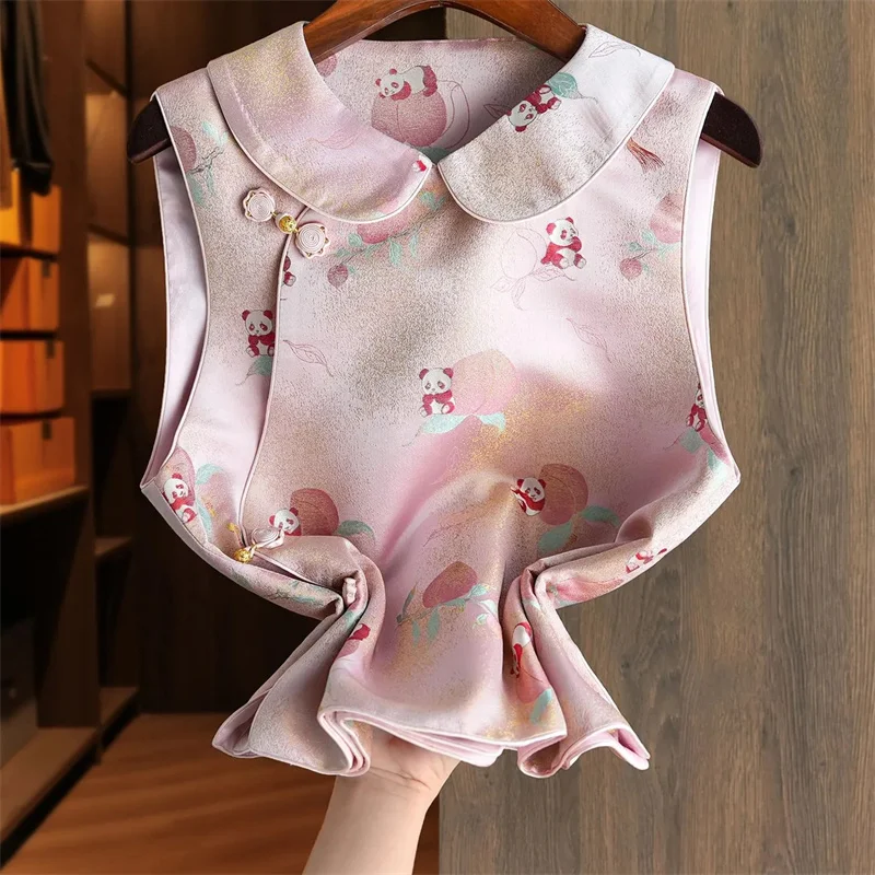 New Women's Vests Early Autumn Printing Chinese Vest Coat Female Doll Collar Age-reduced Panda Shoutao Light National Style Coat