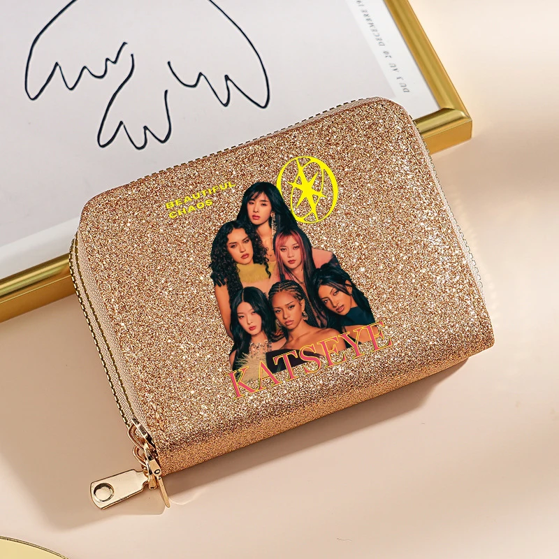 Katseye femme brillant portefeuille mignon court fermeture éclair porte-monnaie mode multi fonctionnel carte Pack Portable Harajuku portefeuille Y2K sac d'argent