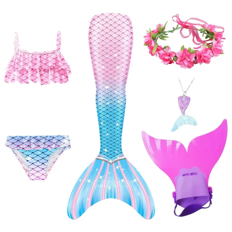 Zomer Meisje Zeemeermin Staart Met Monofin Bikini Zwemmen Halloween Kostuum Prinses Jurk Badpak Bikini Badpak Voor Zwemmen