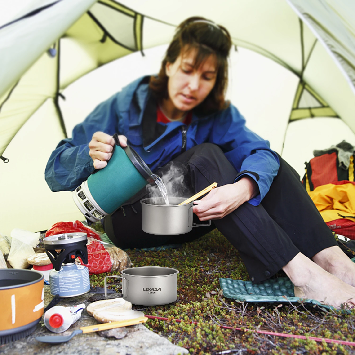 Lixada Titanium Bowl Camping Tableware with Folding Handles Dinner Food Container Outdoor Bowl for Outdoor Camping Hiking - view 2