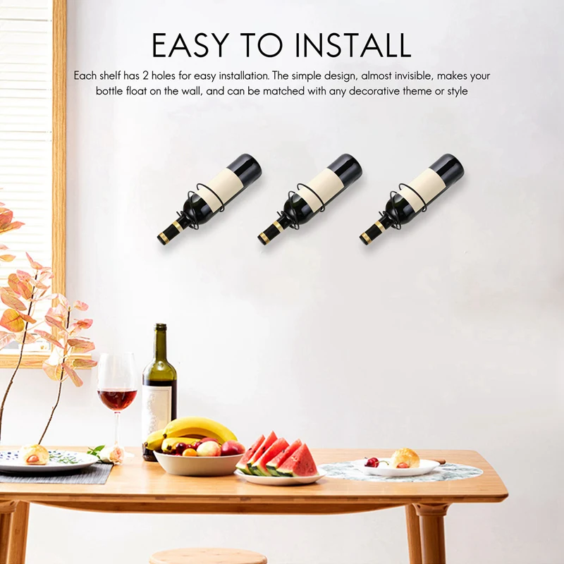 Pack Of 6 Wall Mounted Wine Racks - Red Wine Bottle Display Holder With Screws, Metal Hanging Wine Rack Organizer