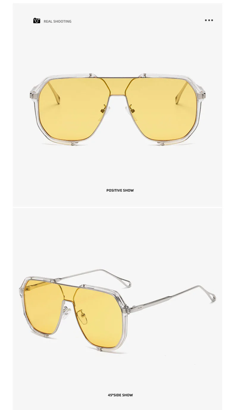 Modische Doppelstrahl-Sonnenbrille mit großem Rahmen, polygonale Sonnenbrille, modische Sonnenbrille im konkaven Stil 31758 – Detail 4