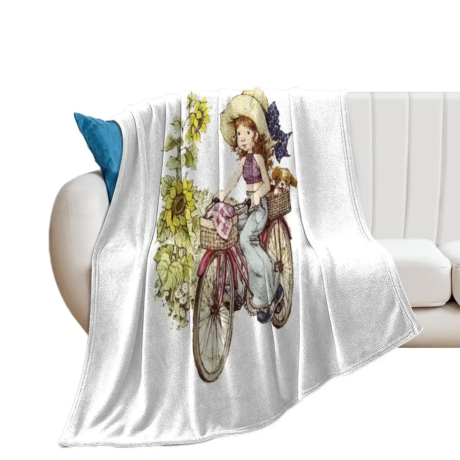 

Sarah kay - Girl with bicycle Throw Blanket Quilt Camping Custom Tourist Blankets