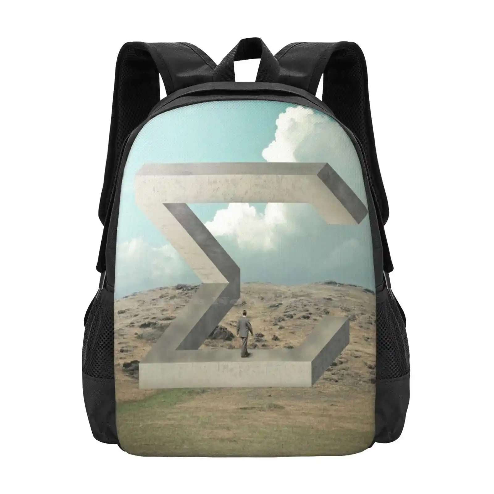 Betrag Hot Sale Schoolbag Backpack Fashion Bags Person Crowd Cover Imagination Man Surreal Clouds Stone Architecture