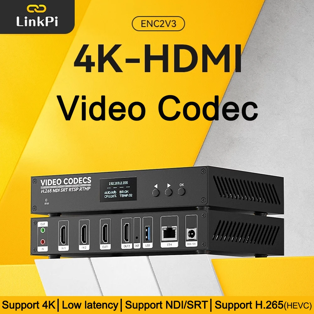 Двухканальный HDMI-кодировщик Link Pi ENC2 V3, 4K декодер, SRT NDI rtmp/rtmps/hls/rtsp/udp Мультипротокольная прямая трансляция YouTube Facebook