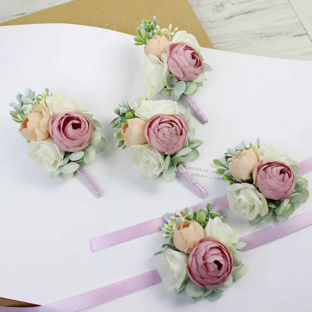 Bal de mariage et demoiselle d'honneur, fleurs artificielles mixtes, injRose Wrsit Corsages, épingles de cérémonie, boutonnières de Rh