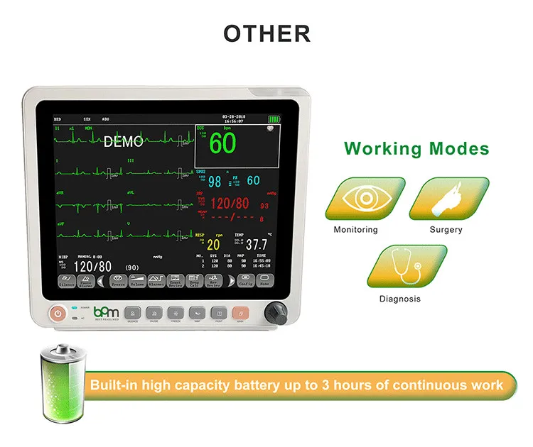 BPM-M1215 Tragbarer Patientenmonitor, 6 Parameter Typ Tierarzt, Mehrparameter-Patientenmonitor