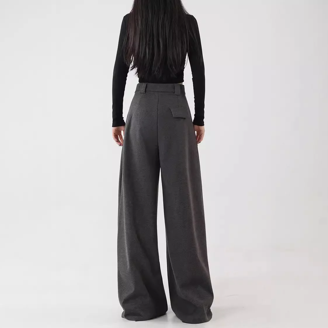 Women High Waist Wide Leg Pants 2025 Autumn Winter Fleece Lined Suit Pants High Waisted Slimming Wool Floor Casual Trousers