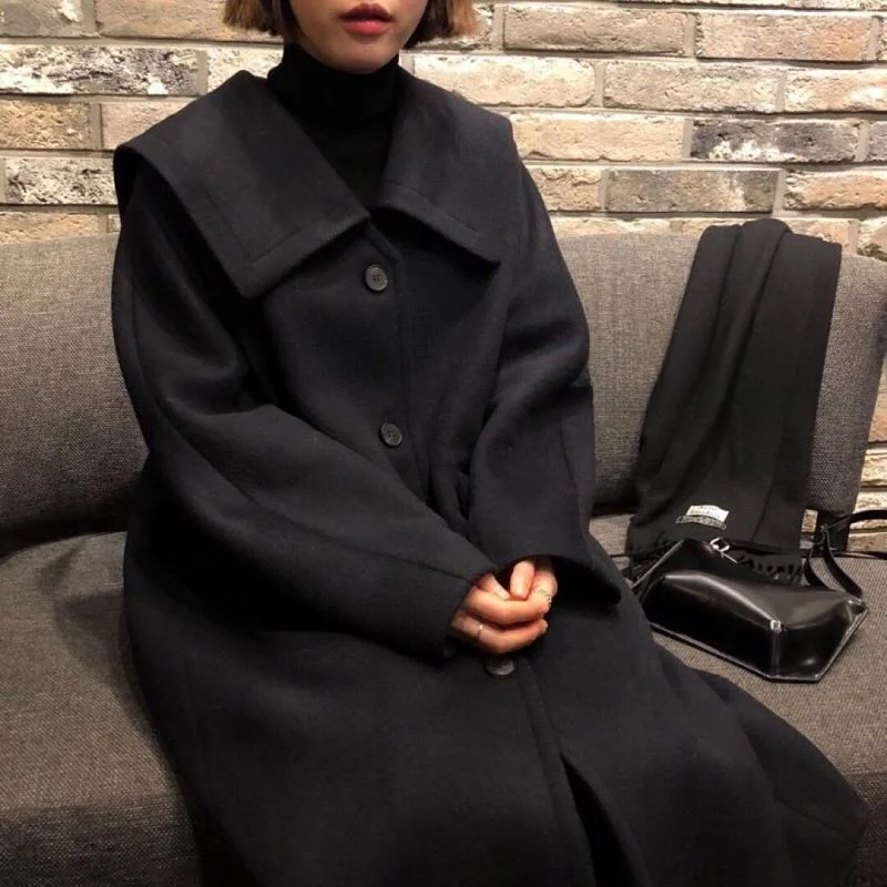 Vintage Wen Women's Loose Mid-Length Woolen Coat Korean Style Autumn Winter New Arrival Cleanfit Straight Tube Shape Thickened