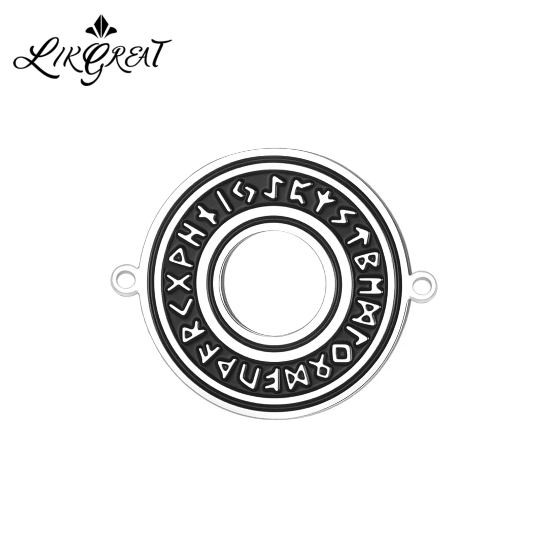 Elder Futhark Runes Circular Link Charm Vintage Gold Plated Norse Viking Open Center Connector Pendant DIY Bracelet Necklace