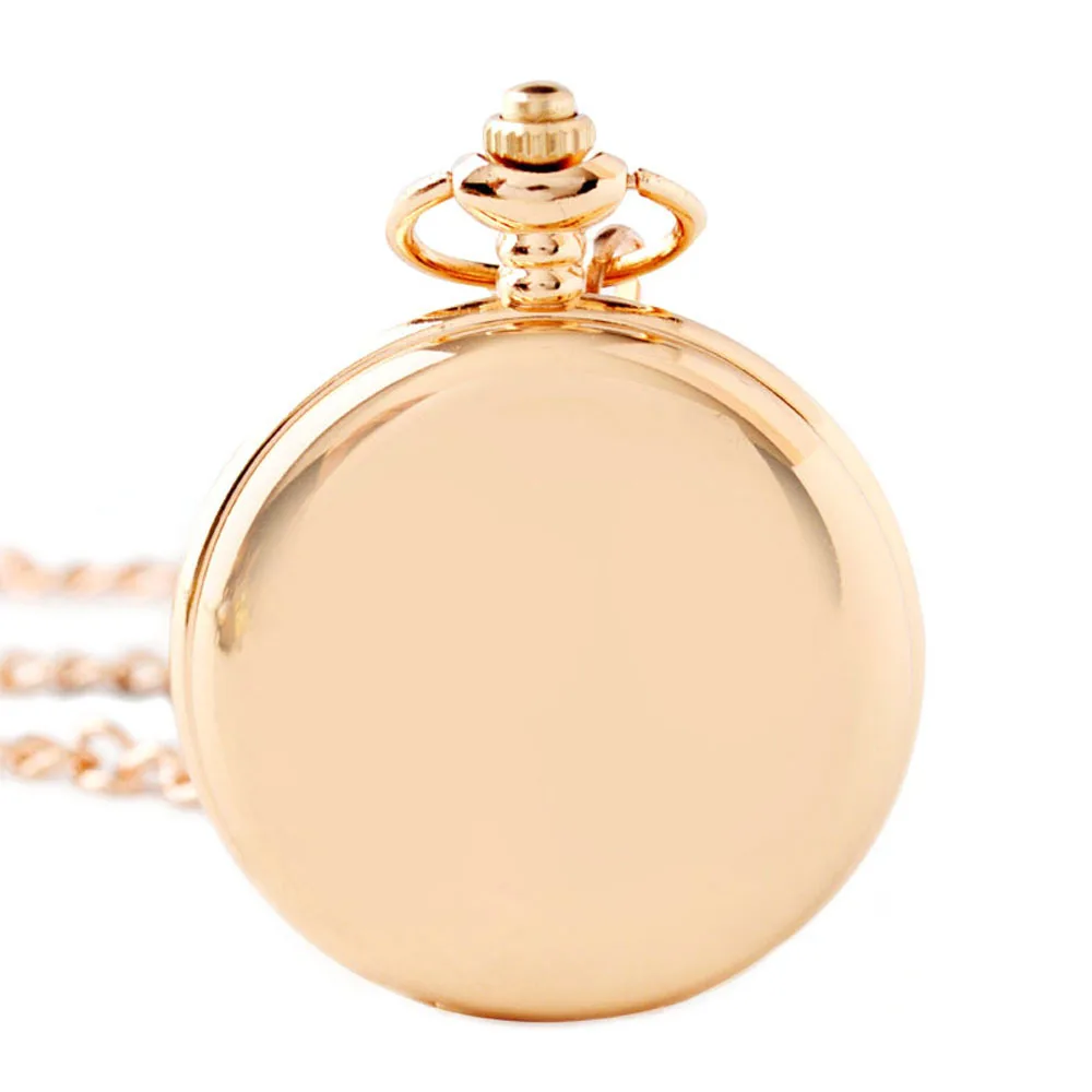 Vintage Luxury Quartz Pocket Watch for Men Women Kids Fob Chain Easy Read Numbers Rose Gold Smooth Case Necklace Pendant Clock