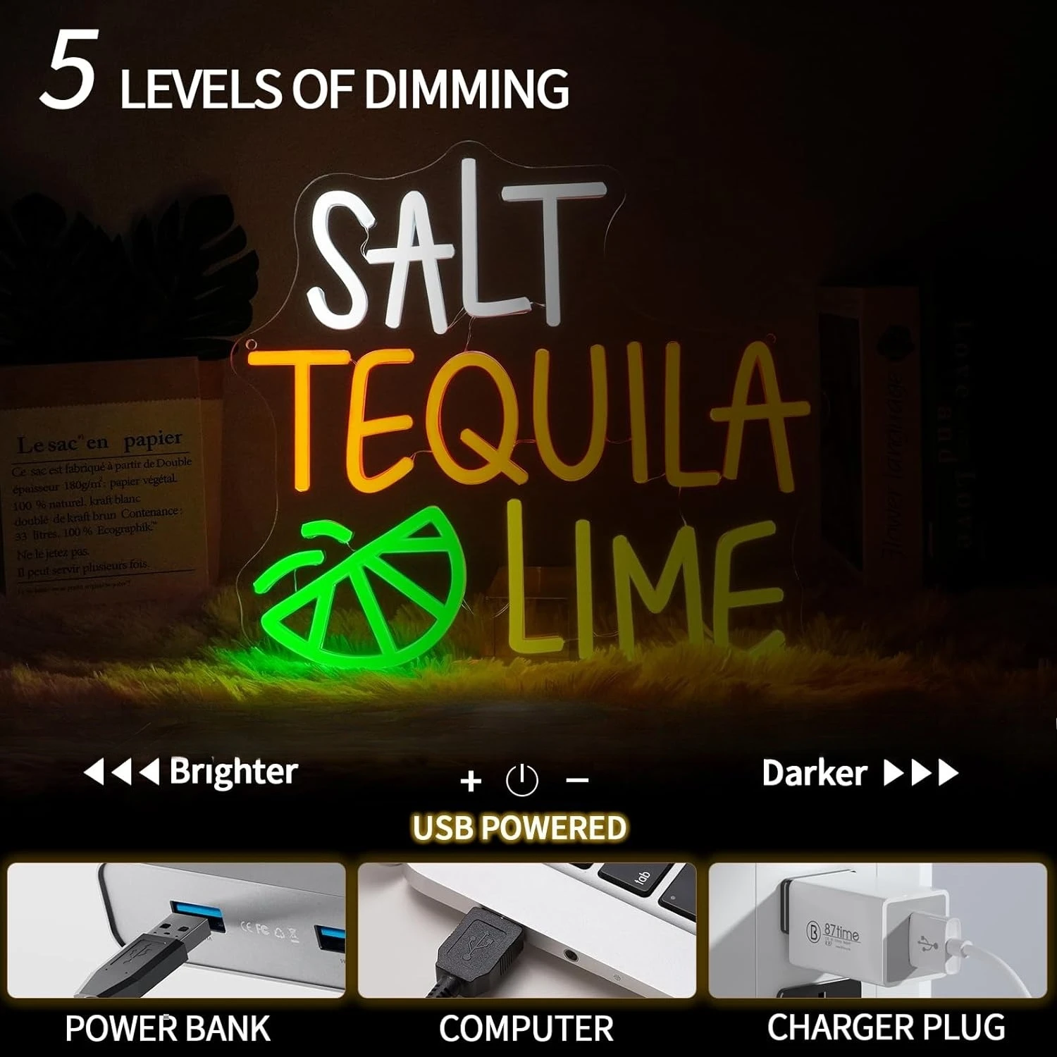 Salt Tequila Lime Neon Sign Led Dimmable Cocktail Bar Neon Light Sign for Man Cave Restaurant Kitchen Home Bar Pub Party Decor
