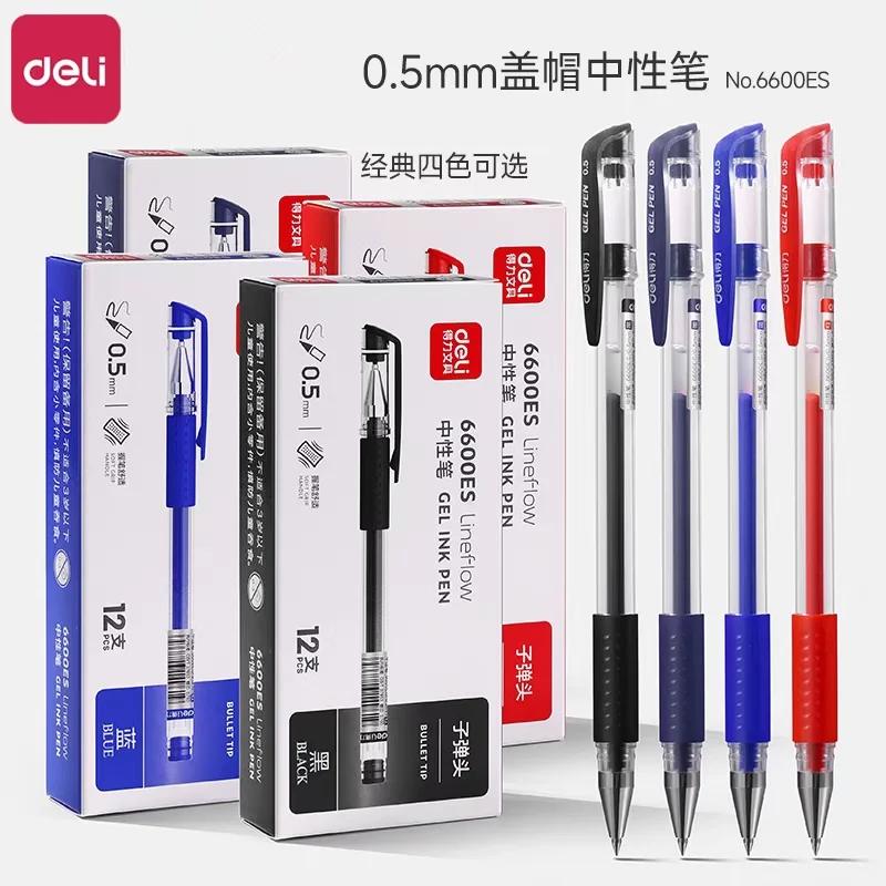 

Deli 12pcs 0.5mm Black Ink Gel Pen Office Pen Signing Pen School Student Supplies Stationery For Writing Office Supplies