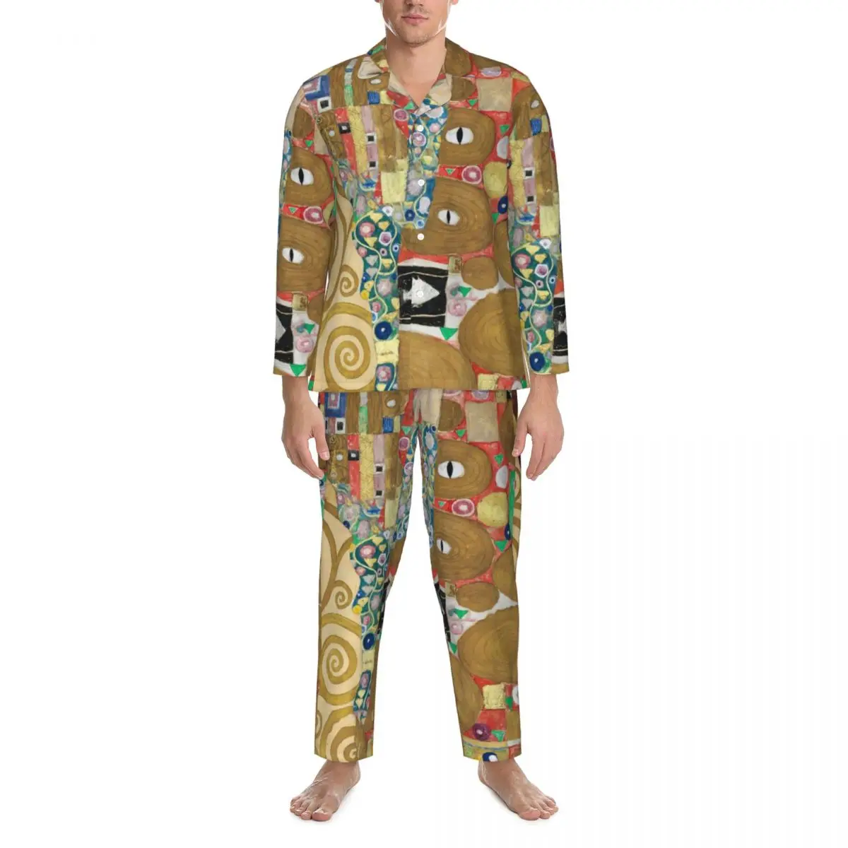 Gustav Klimt Pijamas Conjunto Primavera Stoclet Frieze Estampado Romântico Sono Pijamas Homens 2 Peças Casual Oversize Nightwear Presente