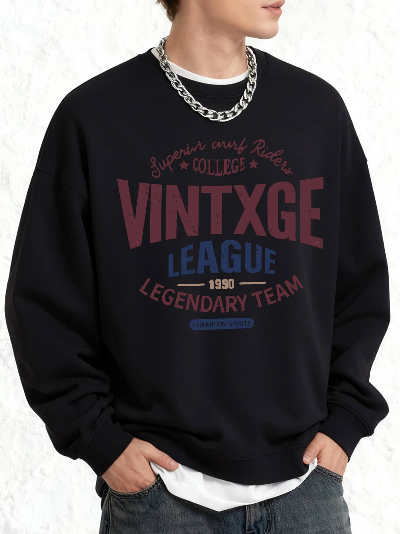 

Мужская толстовка с принтом Vintxge College League 1990, модные повседневные пуловеры, винтажная одежда больших размеров, осенний универсальный спортивный костюм