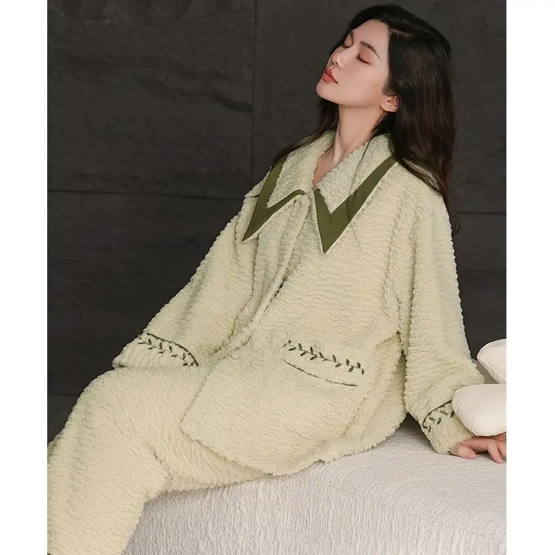 Pyjama en velours pour femme, peut être porté à l'extérieur, vêtements de détente décontractés, glouton, sourire épaissi, imbibé, lieux d'automne et d'hiver