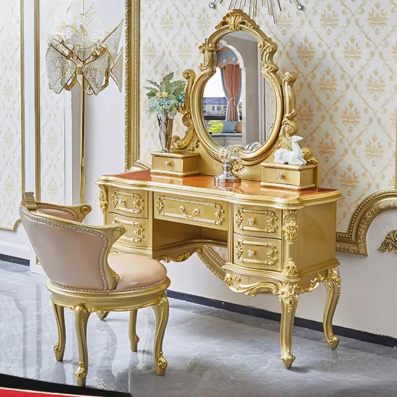 Gold Drawers Vanity Table Princess Modern Mirror Light Makeup Storage Dressing Table Nordic Bedroom Luxury Penteadeira Furniture