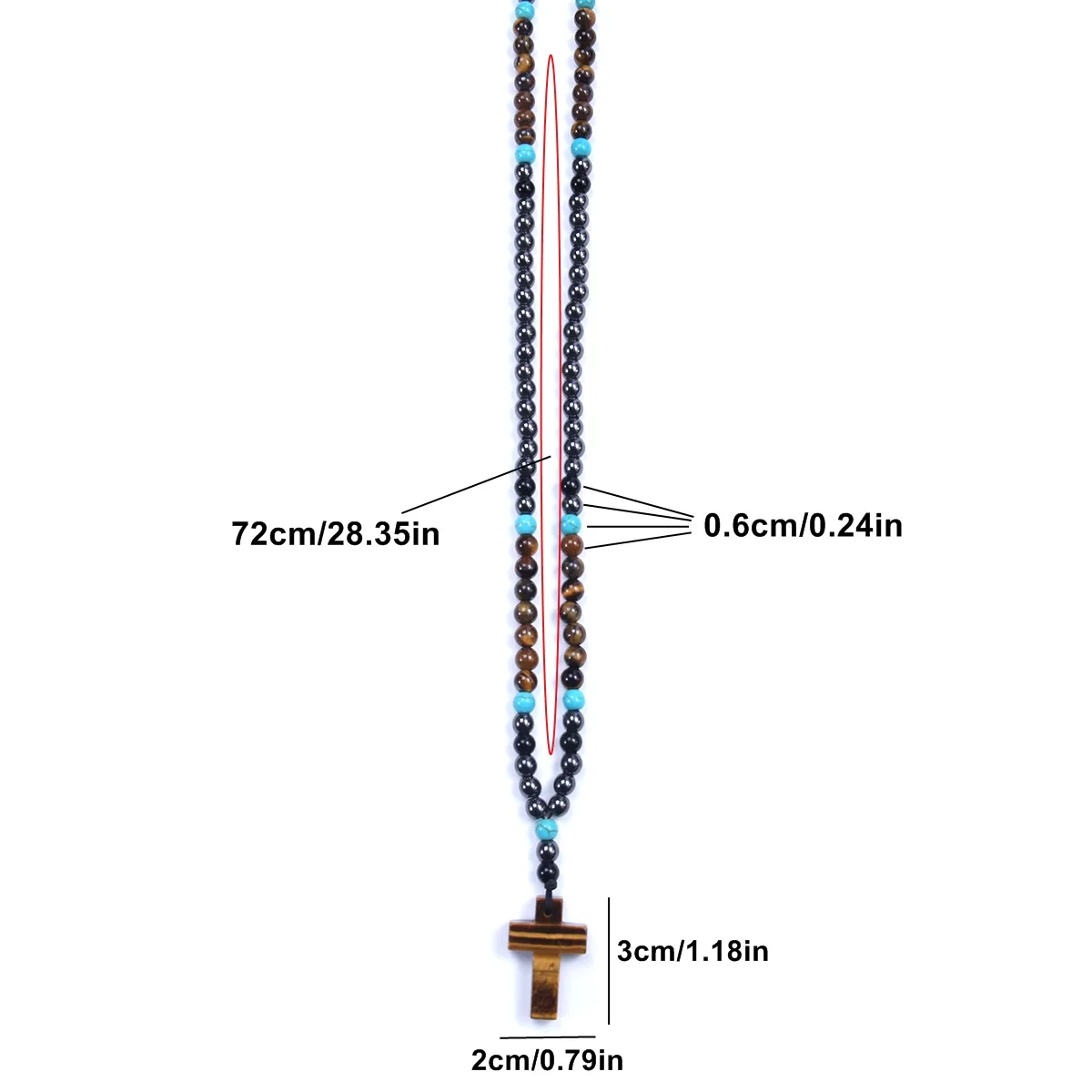 Boho Vintage 6mm Runde Perlen Hämatit Tigerauge Perlen Kreuz Anhänger Halskette für Männer und Frauen – Detail 2