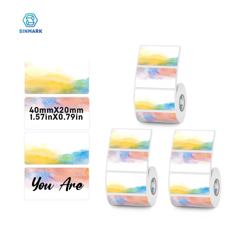 SINMARK Watercolor Stickers Thermal Label Paper Blank Stickers Gift Cute Tags Compatible Phomemo M110/M200 Printers