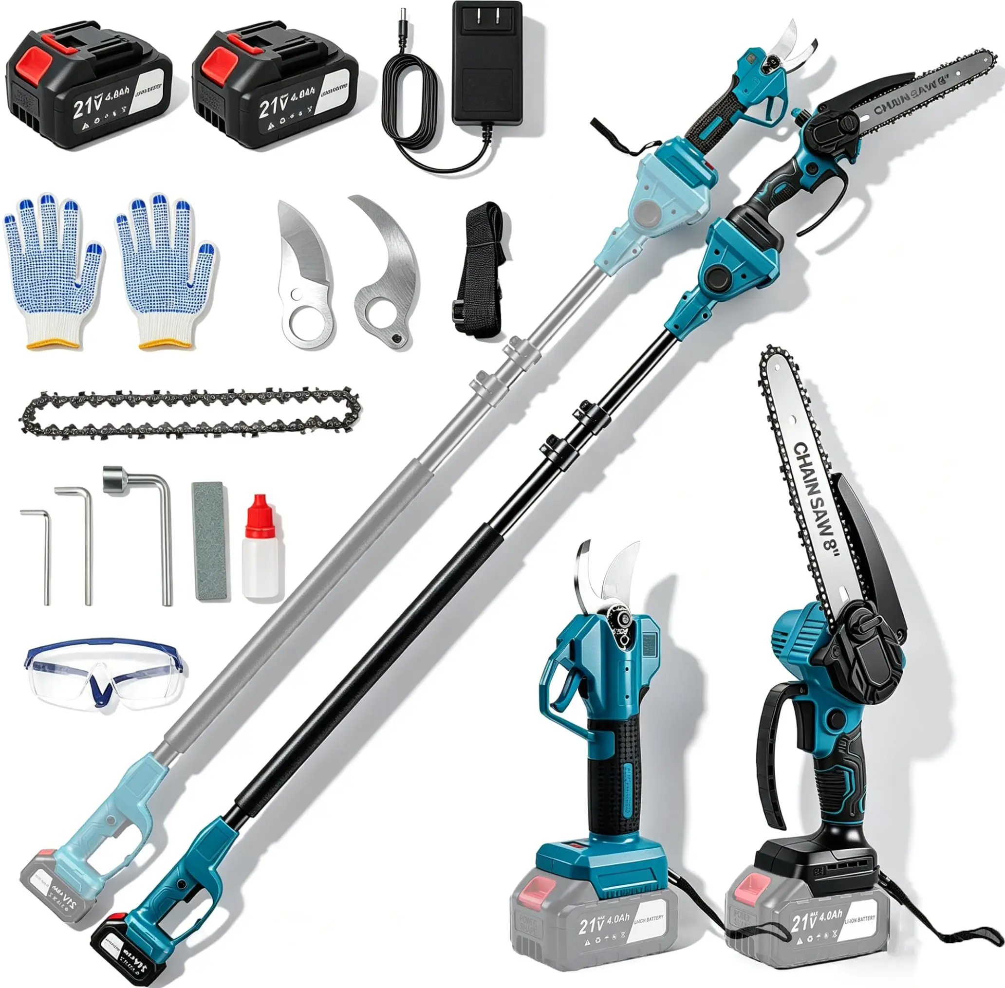 4-in-1 Cordless Pole Saw & Pruning Shears with 14.5 Ft Reach Extension Pole from Asurion, LLC