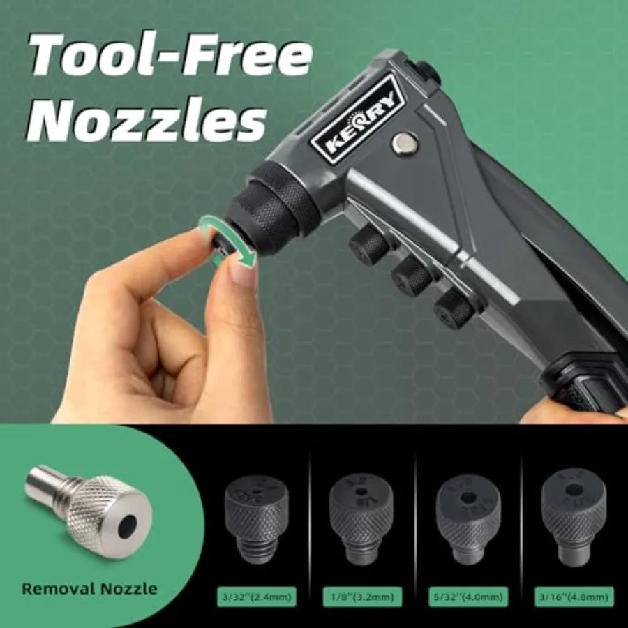 ชุดปืนยิงรีเวทแบบมือเดียวพร้อมด้ามจับยาว 9.6 นิ้ว สำหรับงานซ่อมยานยนต์ การบำรุงรักษาอากาศยาน และงานโลหะ