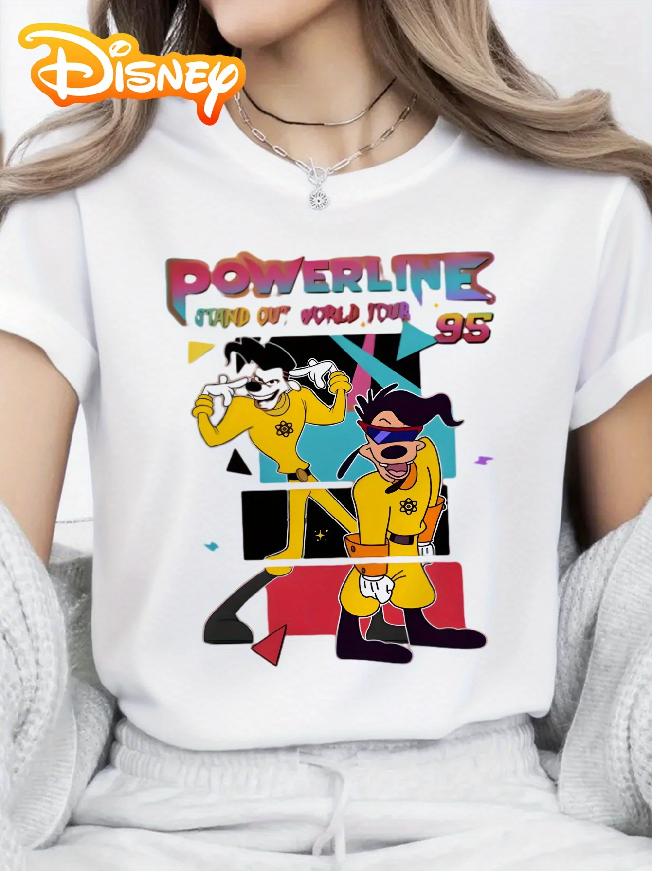 レディース ヴィンテージ ディズニー パワーライン ツアー '95 グラフィック T シャツ - レトロなコンサートデザインの柔らかく通気性のある T シャツ