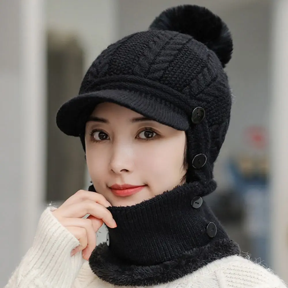 

Balaclava Hat Woolen Scarf Hat Set Soft Face Mask Knitted Hat Integrated Elastic Cold Proof Scarf Autumn