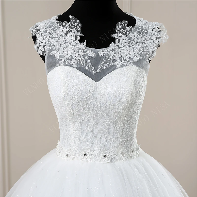 Y&m Novias Customized White O Neck Simple Wedding Dresses Pluse Size Vestido De Noiva Lace Embroidery Ball Gown Robe Mariage