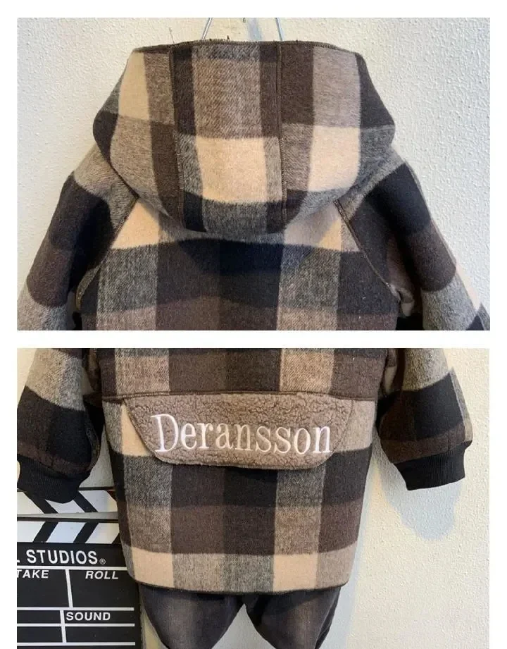 معطف شتوي للأولاد الصغار معاطف طويلة كلاسيكية منقوشة بقلنسوة للأطفال الأولاد ملابس أنيقة معاطف للأطفال #6