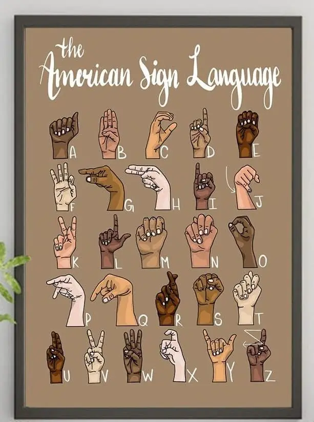 Pancarte en métal rétro 8 x 12 pouces, affiche de la langue des signes américaine, impression artistique de la langue des signes, affiche éducative sur la langue des signes
