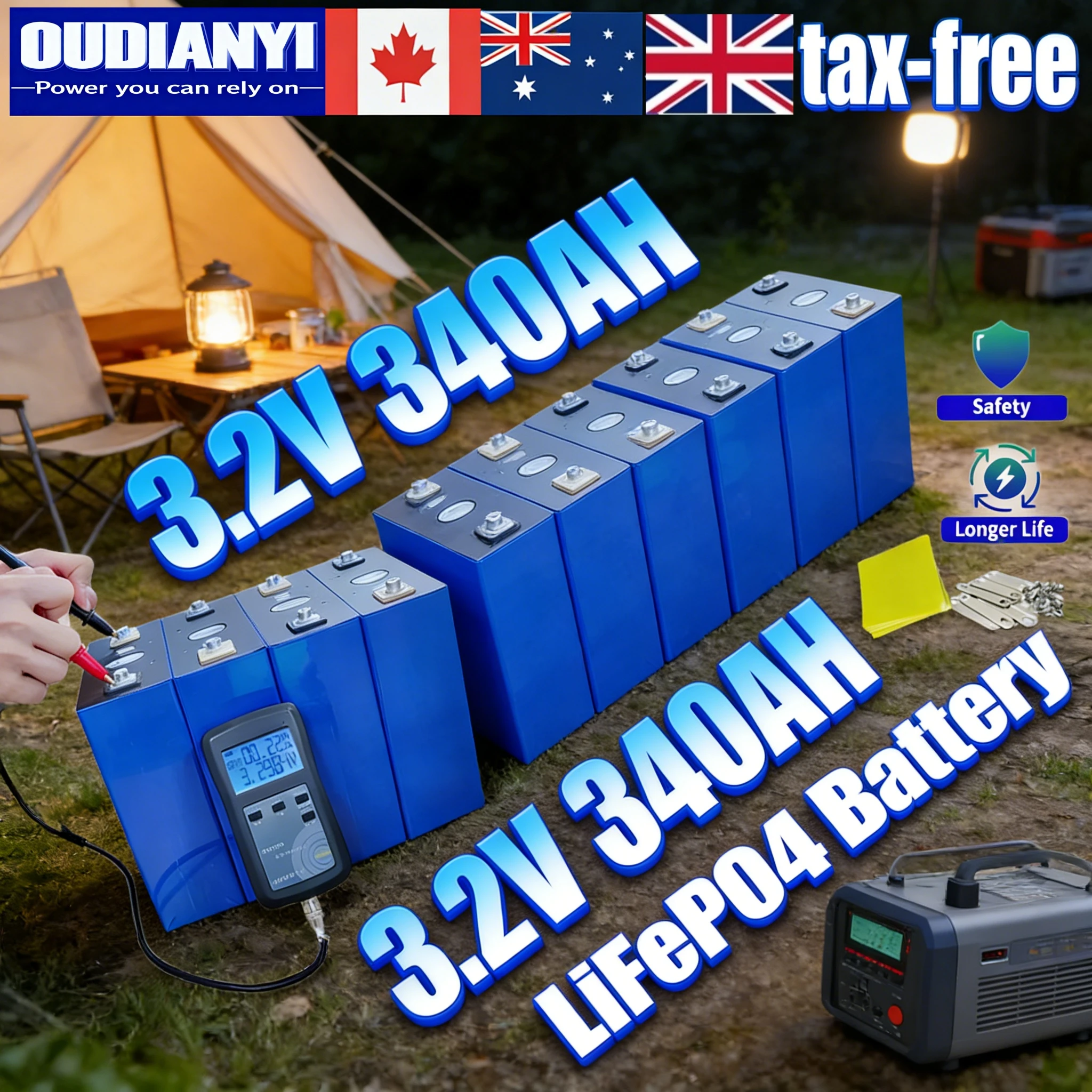 

340 Ач Lifepo4 3,2 В класса A — 10000 циклов перезаряжаемой, DIY 12 В 24 В 48 В для EV Solar Camping RV Ship Golf, новая без налога