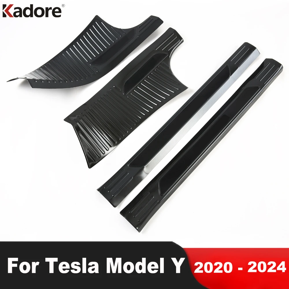 Door Sill Scuff Plate Cover For Tesla Model Y 2020-2022 2023 2024 Steel Car Inner Welcome Pedal Protector Guard Pad Accessories