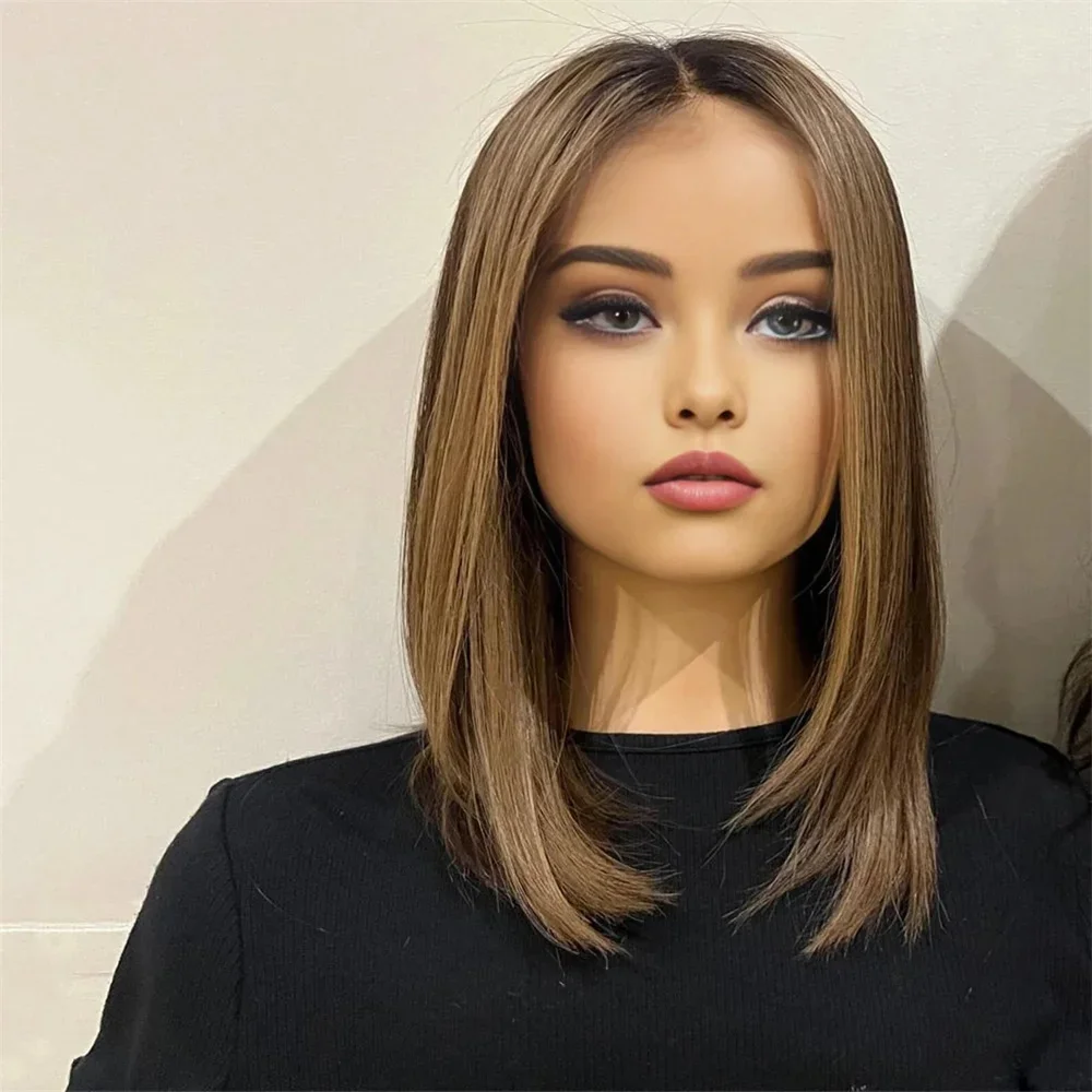 Glueless Fashion Highlight Blonde Soft Natural 18inch Natural Straight HD lace front wig, suitable for women Heat Resistant