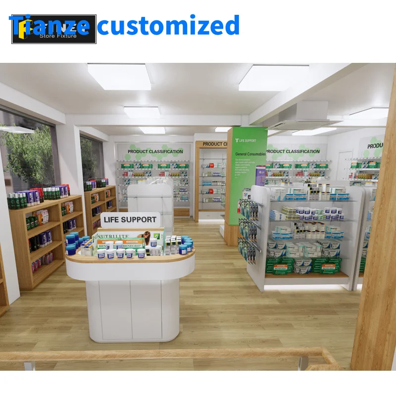 （customized）Commercial Retail Medical Store Furniture Pharmacy Shop Display Furniture Shop Interior Decoration