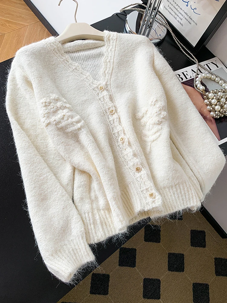 

Korean Sle V-Ne Long Sve Knitted Open Cardigan Women's Spring 2026 Winter New Slimming Top Luxury Soft Coolmax Fiber