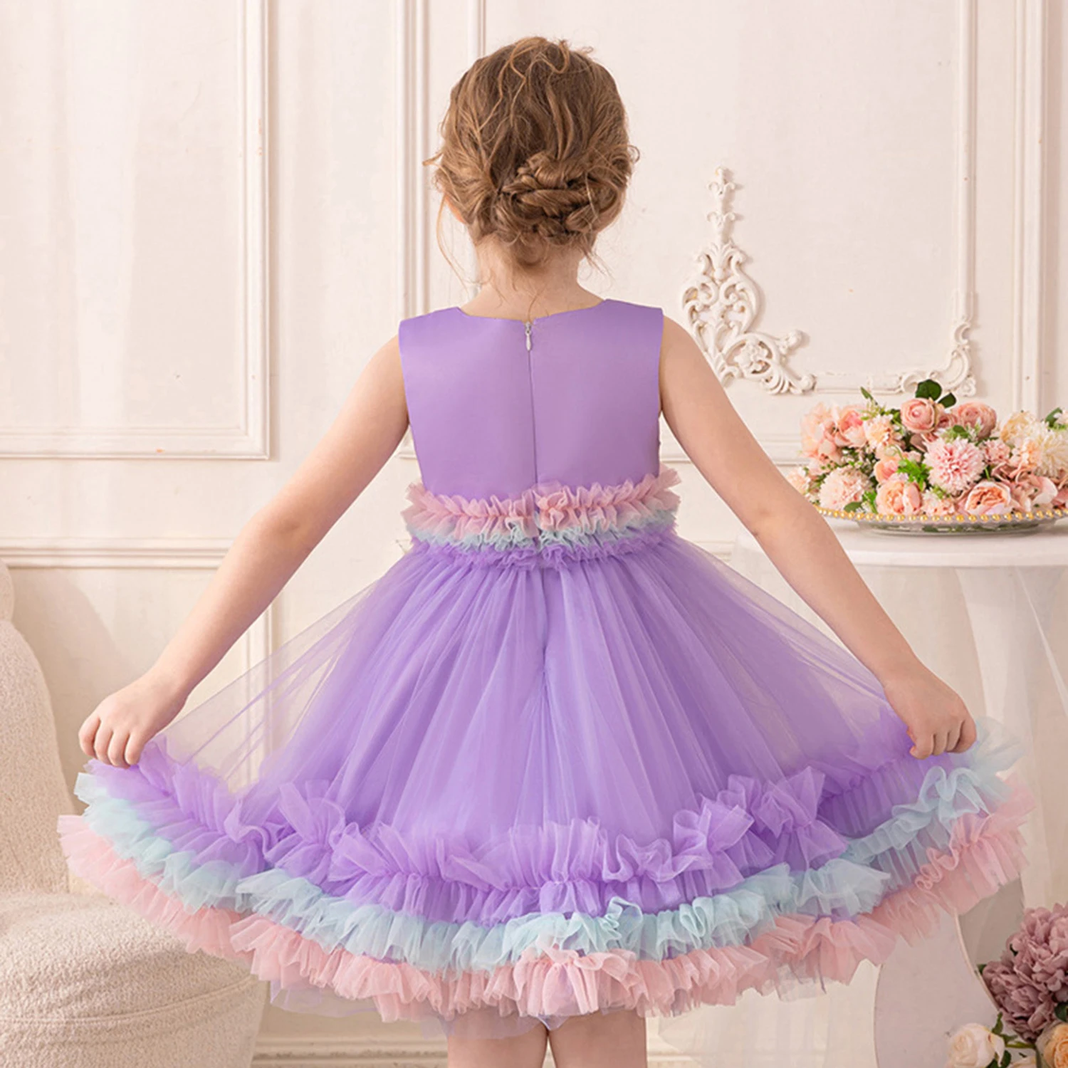 Elizabeth Fashion 2-8 Years Little Girls Rainbow Ruffled Birthday Party Graduation Ceremony Pageant Festival Holiday Dress