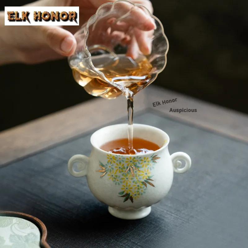 125ml Rock Mineral White Gold Drawing Teacup Zen Tea Bowl Mug Tea-tasting Personal Cup Chazhan Master Cups Teaware Ornaments