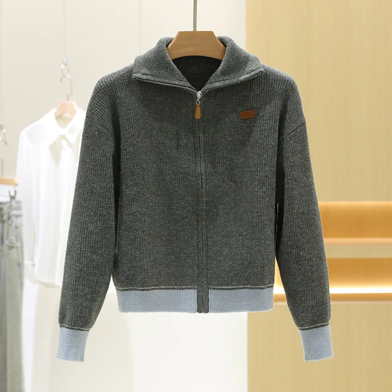 

Slimming Faionable Color Blo Knit Sweater Cardigan Women's Winter Outerwear Commute Sle Long Sve Zipper Closure