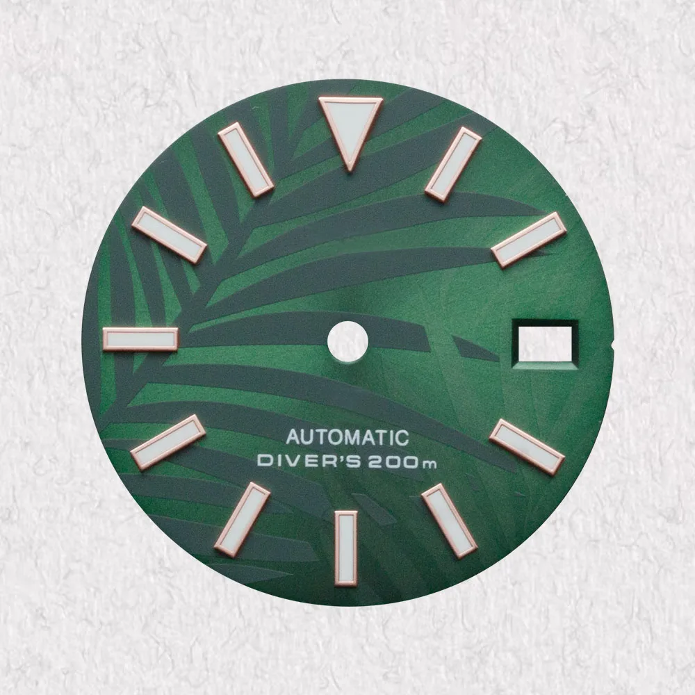 High Quality 28.5mm S Logo Bamboo Leaf Dial Fit NH35/NH36 Japan automatic Movement Green Luminous  Watch Modification Accessorie