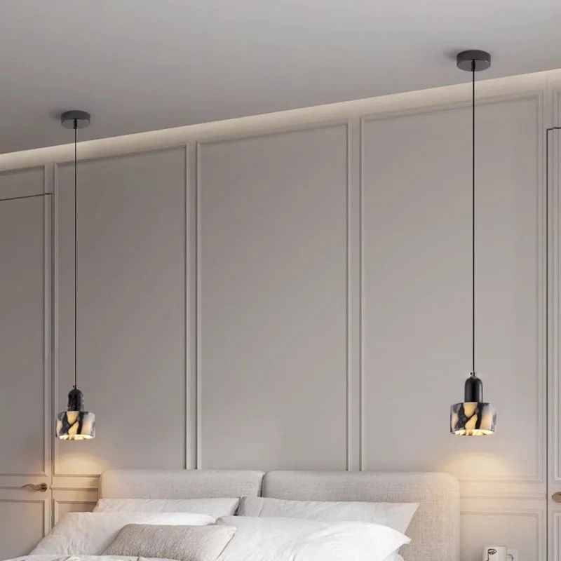 Art Pendant Light Natural Stone Marble E27 Bulb