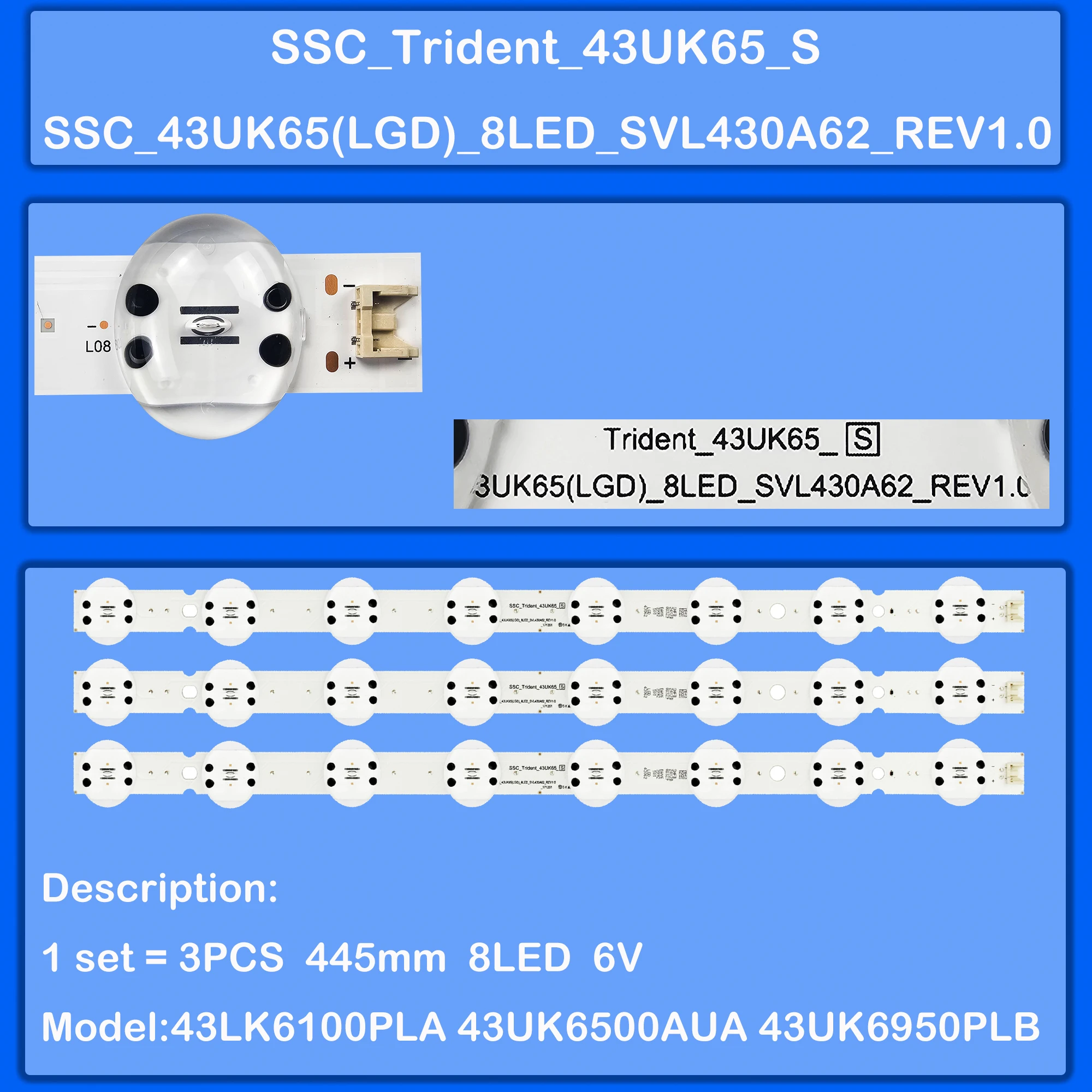 LED Backlight Strip for 43UK6500PLD 43UK6510PSA 43UK6510PSF 43UK6520PSA 43UK6550PLD 43UK6710PLB 43UK6750PLD 43UK6950PLB
