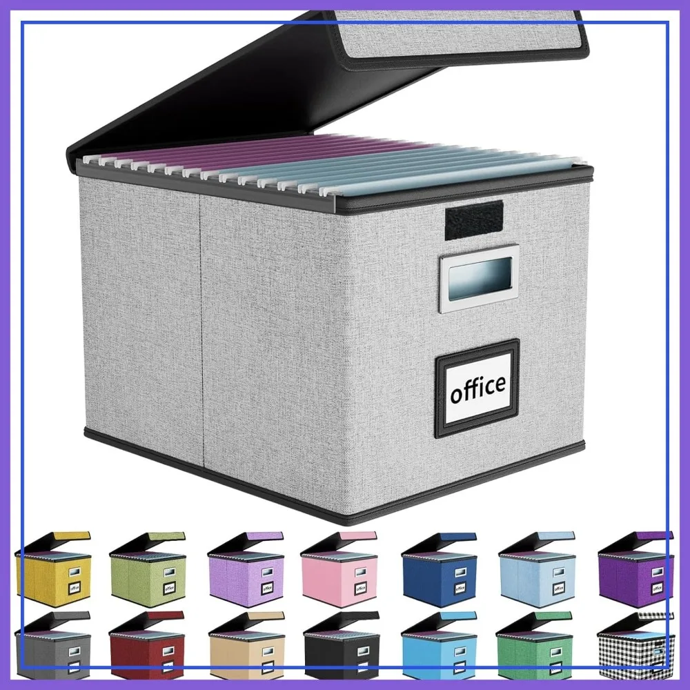 

Collapsible Linen File Organizer Box with Lid, Portable Hanging Storage for Home Office, Gray