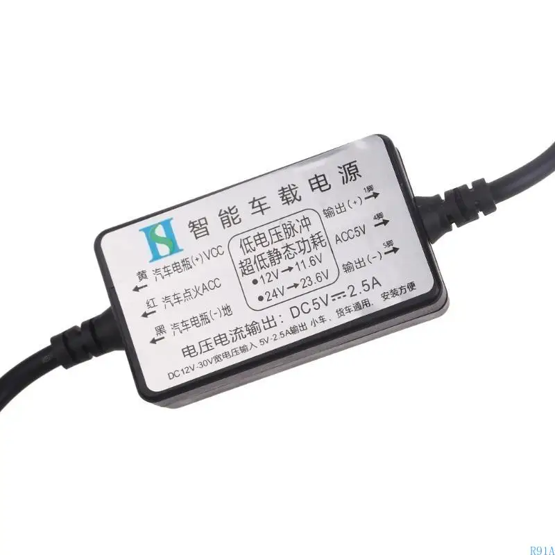 R91A CUBO POLEGE POLEGRA DVR DVR R91A 3 fios 12V ~ 30V a 5V 2,5A Mini Fio cordão USB