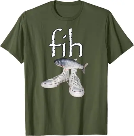 Fih Shoes Fish Funny Misspelled Humor T-Shirt Fisherman Fih-Calling Y2k Design Graphic Outfit Men's Fashion Saying Tee Novelty