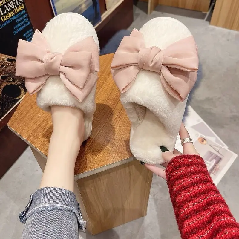 

Cartoon Cute Womens Flat Slippers Winter Anti Slip Thick Sole Outdoor Indoor Plush Warm House Shoes Maternity New