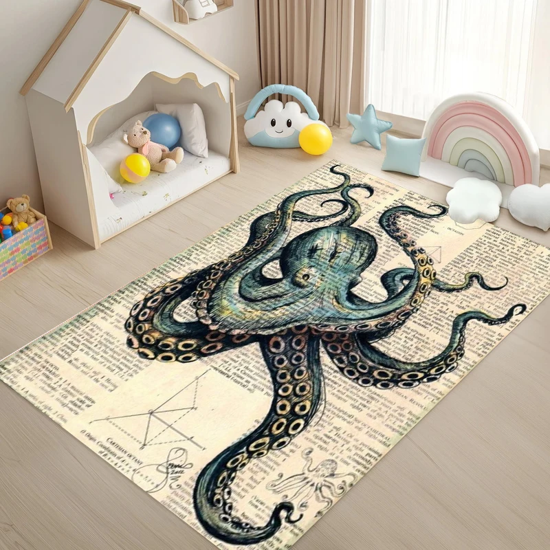 3D HD Octopus Printed Carpet Computer Room Game Room Non-slip Decorative Mat Livingroom Bedroom Office Large Area Rug Great Gift