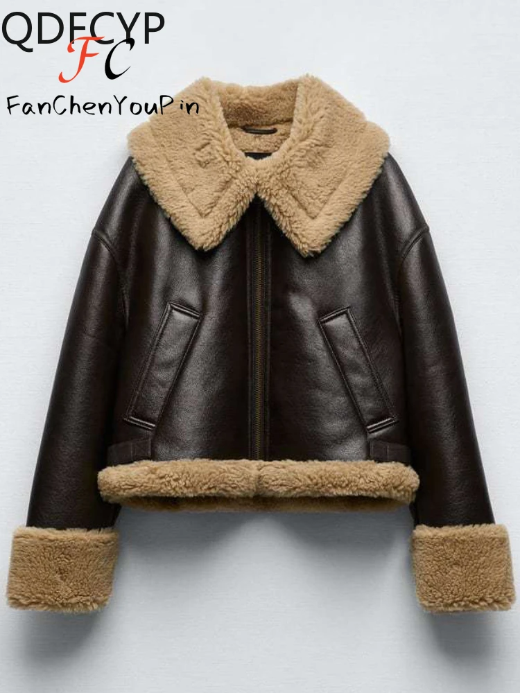 Womens Coats New Autumn Winter 2024 Casual Vintage Large Lapel Short Pockets Jacket Top Loose Lamb Wool Lazy Warm for Women