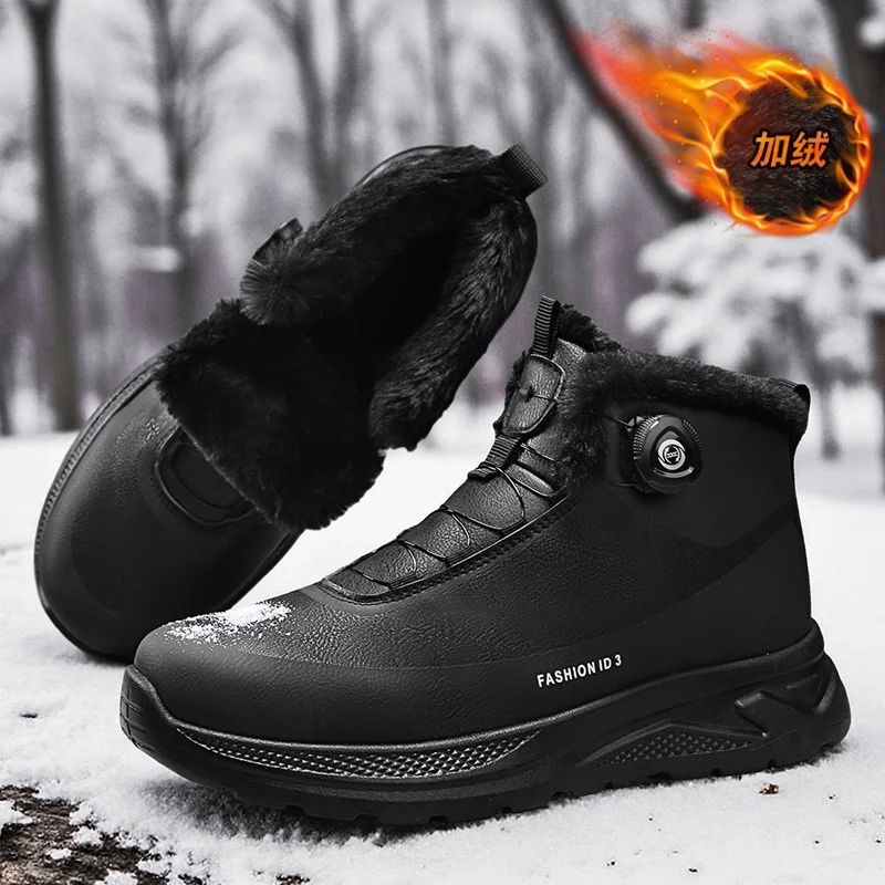 

Зимние зимние ботинки, мужские высококачественные кожаные теплые повседневные хлопковые ботинки, уличные морозостойкие черные высокие хлопковые туфли, рабочая обувь